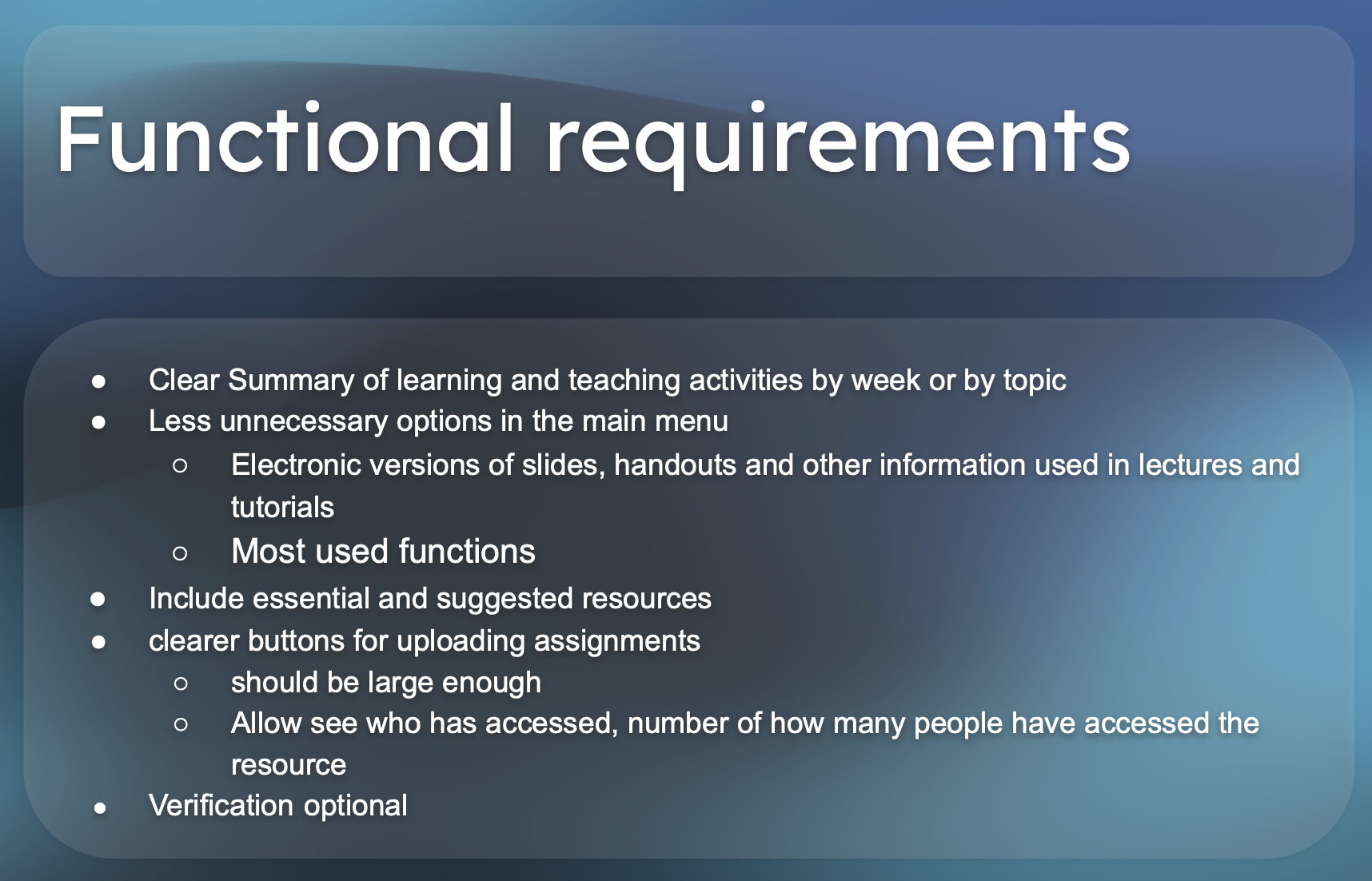 Functional and nun-functional requirements