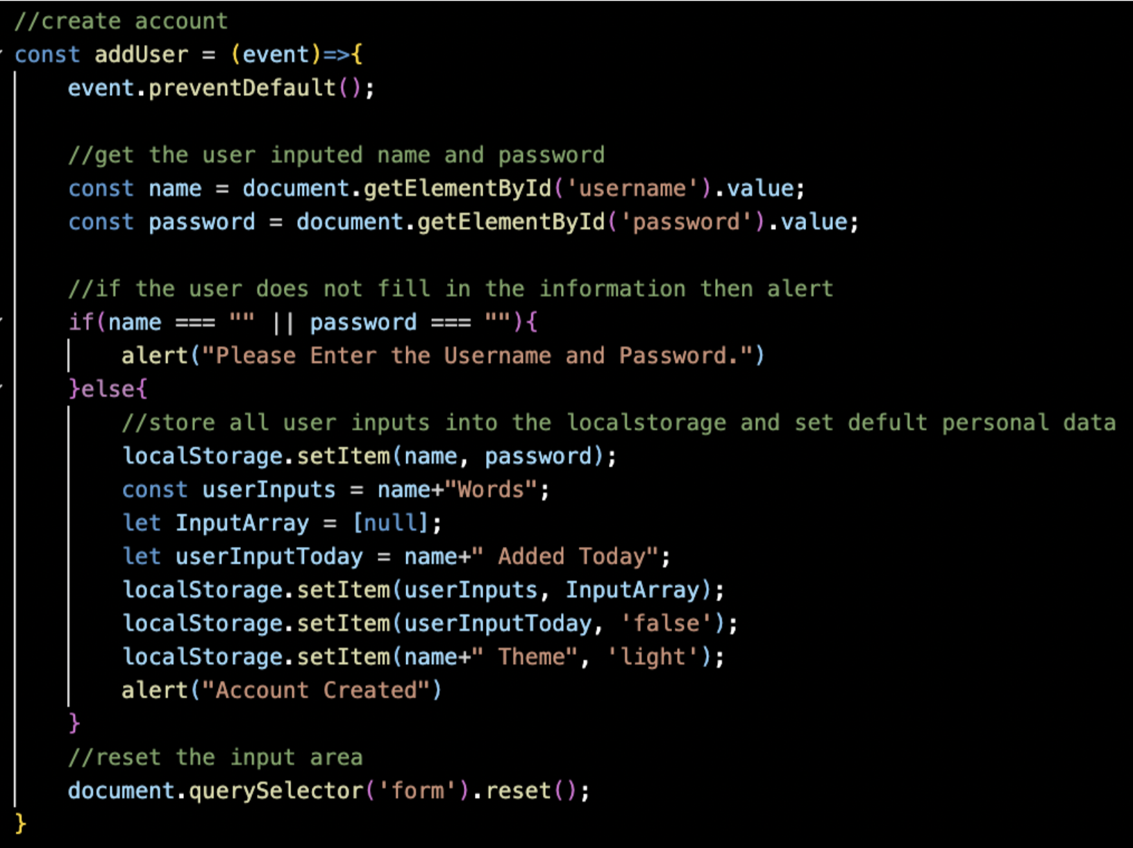 functionality - localStorage